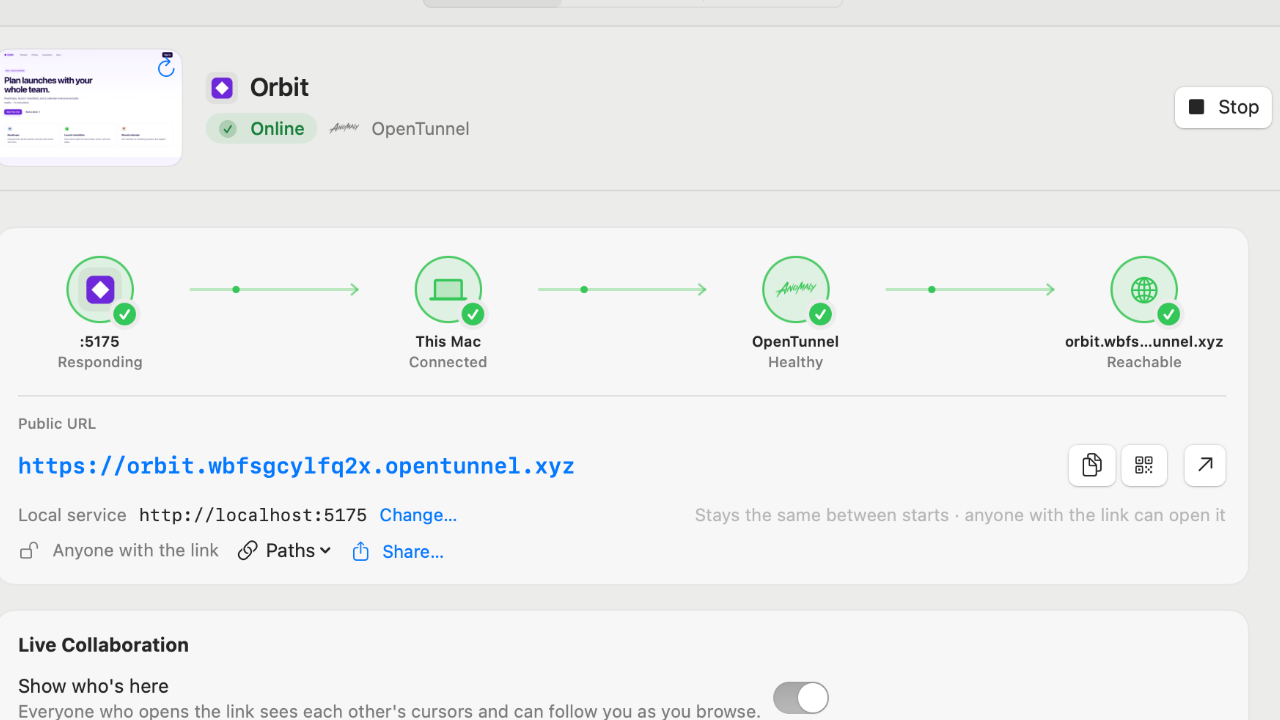 OpenTraffic’s connection path and health checks in the main window